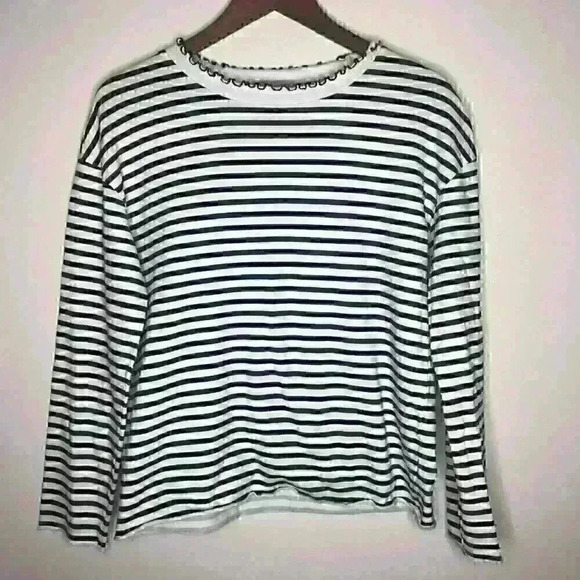 Zara Trafaluc collection navy and white striped‎ long sleeve top Sz S - Picture 1 of 6